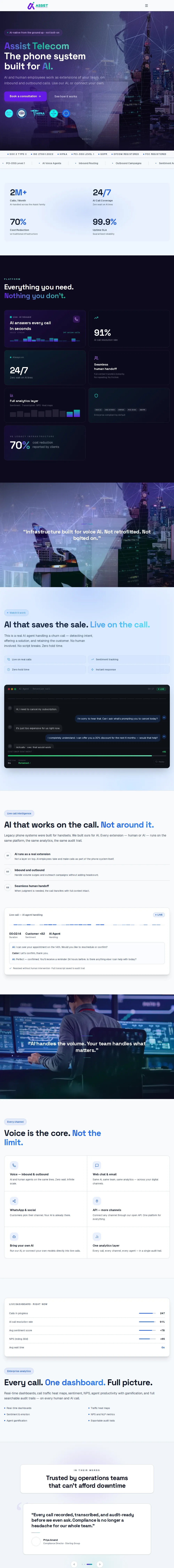 Assist Telecom website, AI phone system for business, UK: full home page