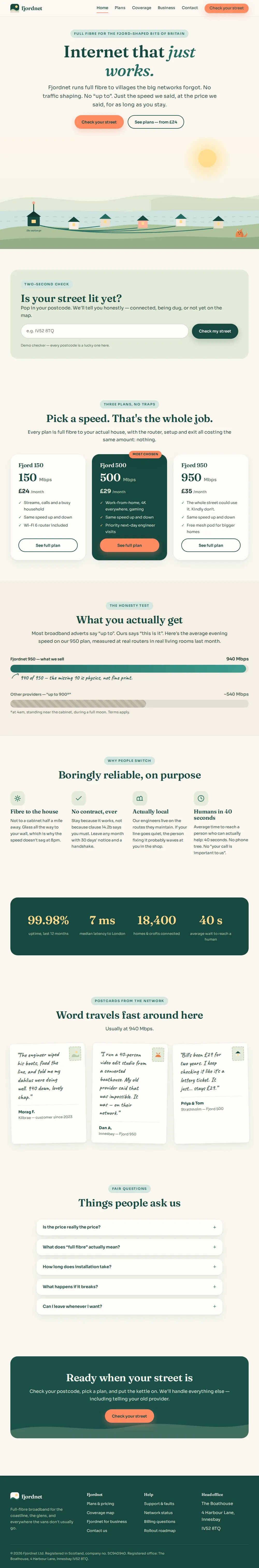 Fjordnet website, Regional fibre ISP: full home page