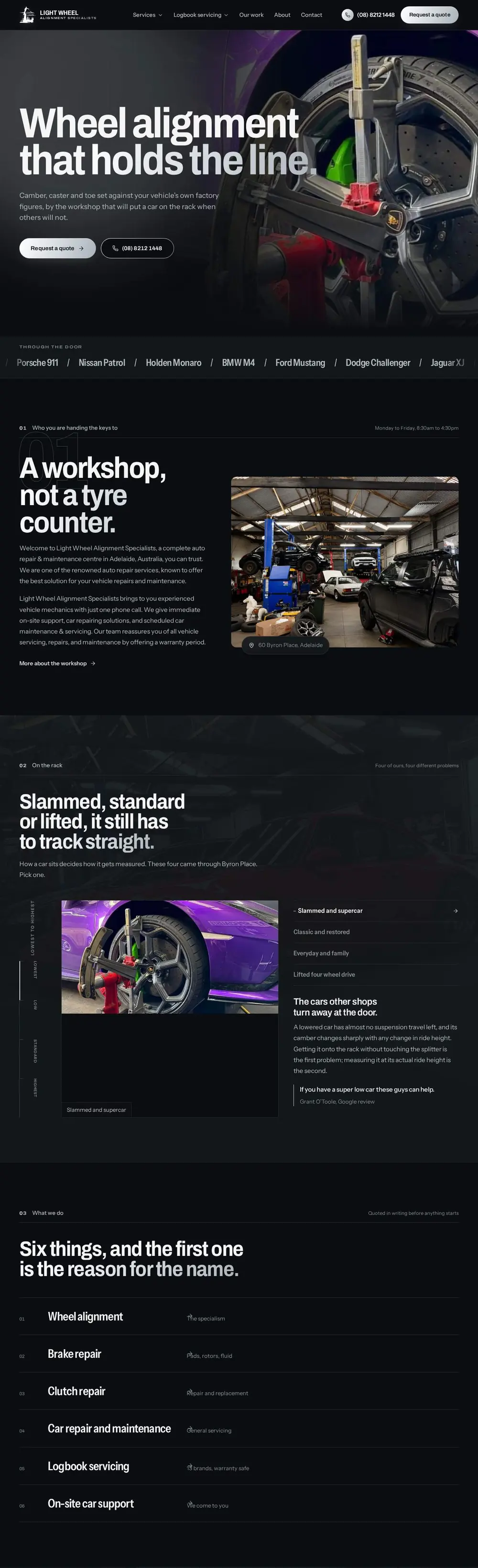 Light Wheel Alignment website, Wheel alignment and car servicing, Adelaide: full home page