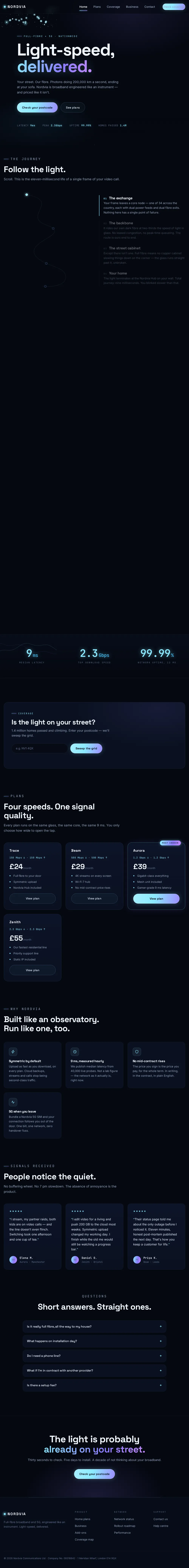 Nordvia website, Full-fibre broadband and 5G: full home page
